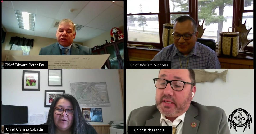 Four Chiefs video call Collage with images of four tribal chiefs testifying in a virtual hearing before Congress