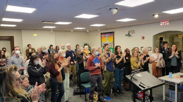 Standing ovation from supporters watching from an overflow room as the Wabanaki chiefs entered the House chamber.