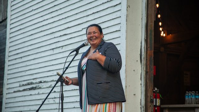 Maliseet Chief Clarissa Sabattis speaks at the event.