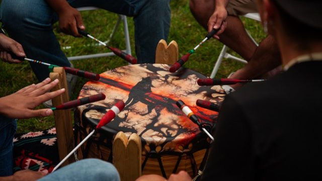 Drummers with the Firewolf Singers performed during the event.